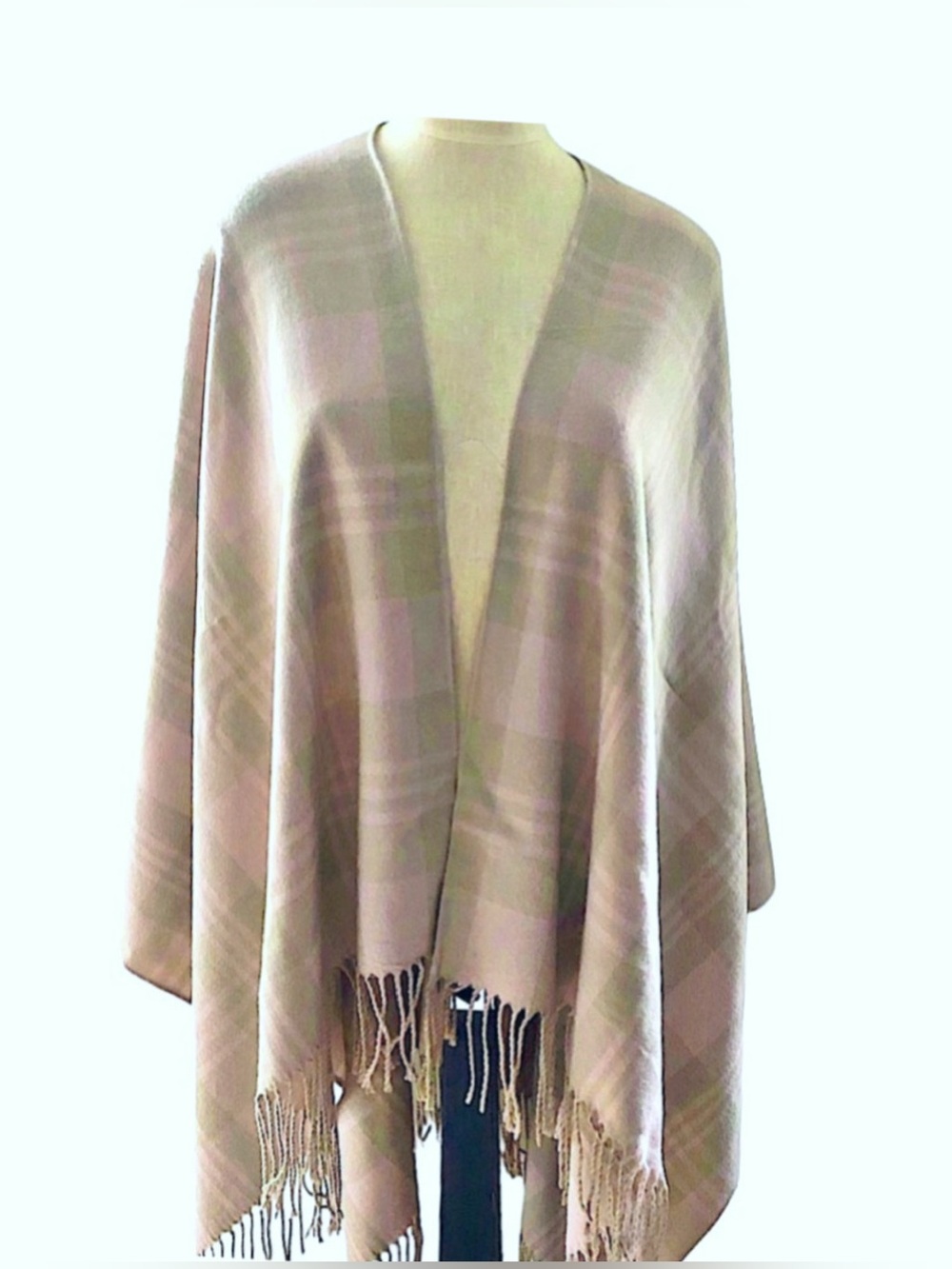 Adrienne Vittadini Beige Plaid Shawl OS